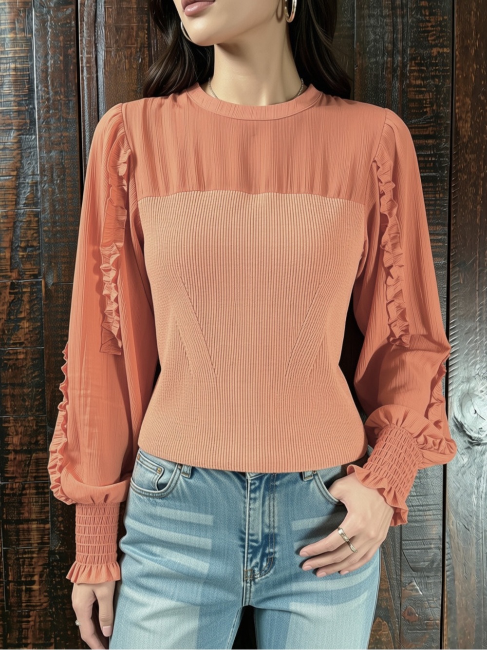 Sam Edelman Coral Ruffle-Sleeve Smocked Sleeve Top
